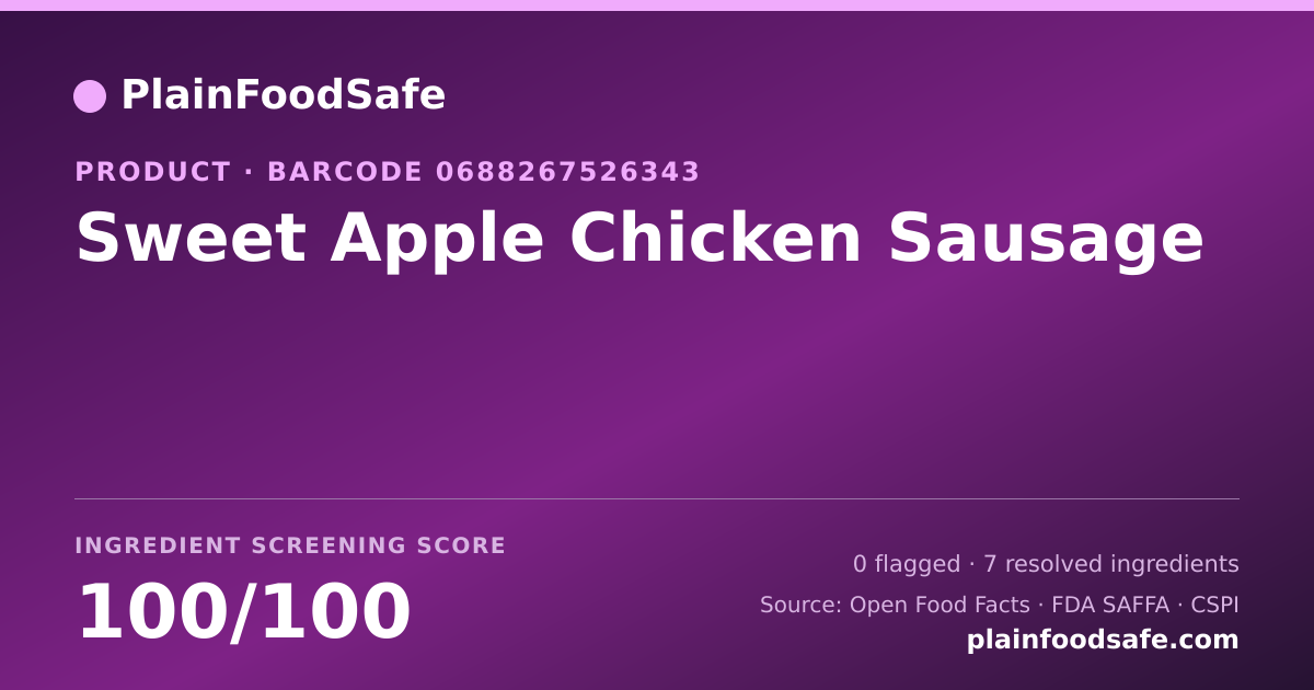 Share card for Sweet Apple Chicken Sausage Food Ingredient Profile