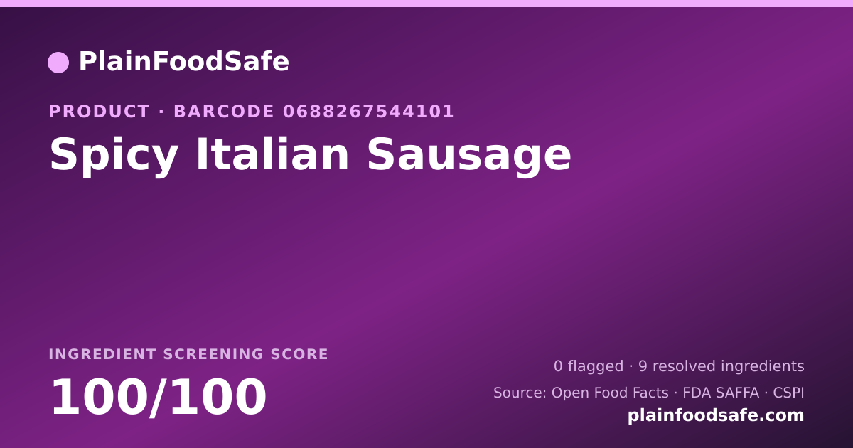 Share card for Spicy Italian Sausage Food Ingredient Profile