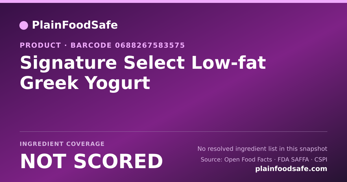 Share card for Signature Select Low-fat Greek Yogurt Food Ingredient Profile