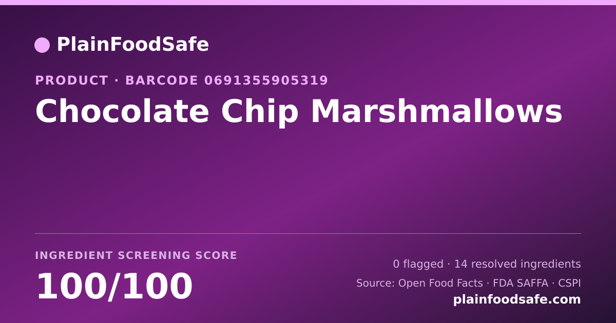 Share card for Chocolate Chip Marshmallows Food Ingredient Profile