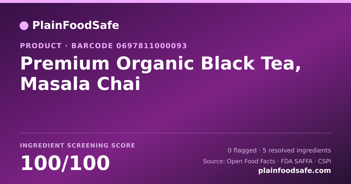Share card for Premium Organic Black Tea, Masala Chai Food Ingredient Profile