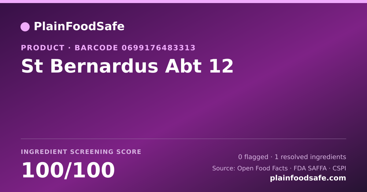 Share card for St Bernardus Abt 12 Food Ingredient Profile