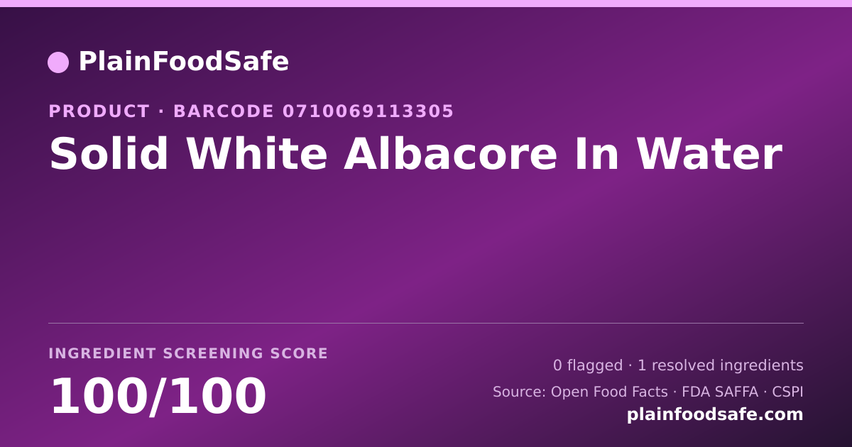Share card for Solid White Albacore In Water Food Ingredient Profile