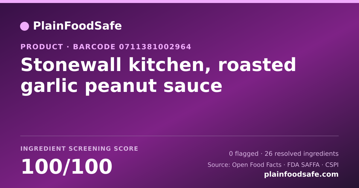 Share card for Stonewall kitchen, roasted garlic peanut sauce Food Ingredient Profile