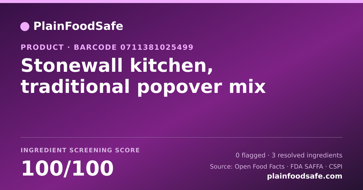 Share card for Stonewall kitchen, traditional popover mix Food Ingredient Profile