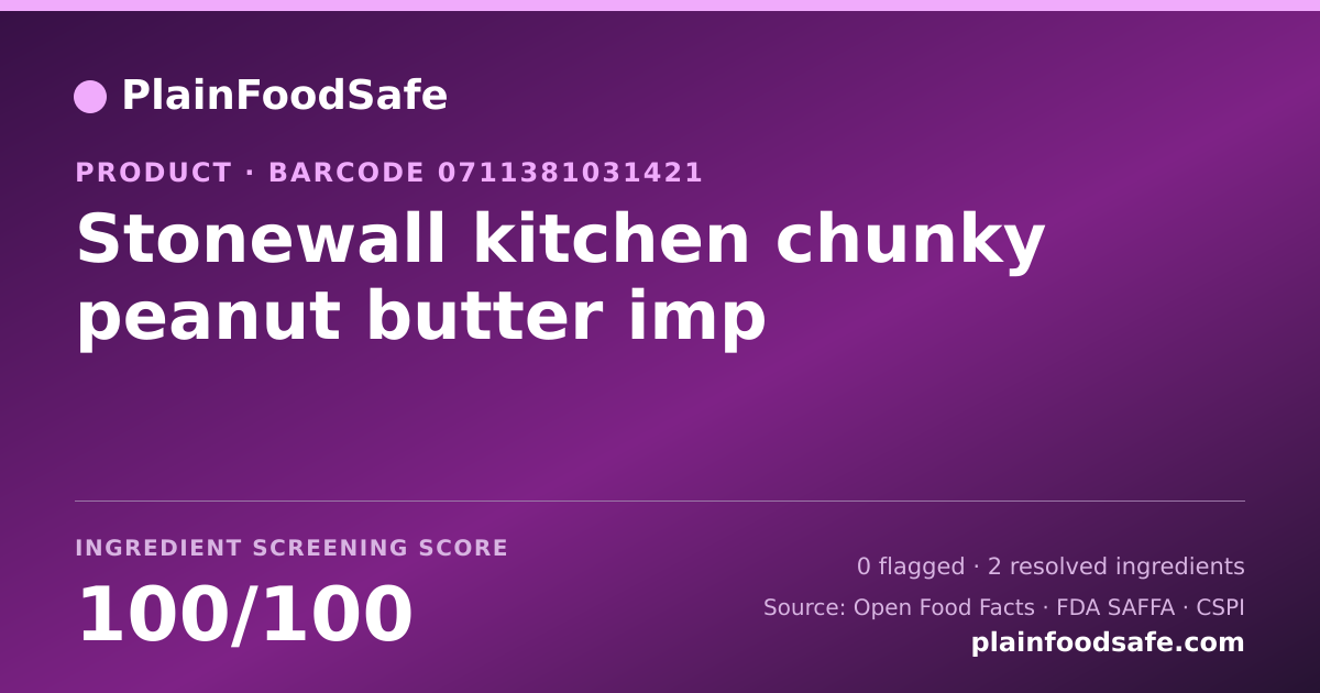 Share card for Stonewall kitchen chunky peanut butter imp Food Ingredient Profile