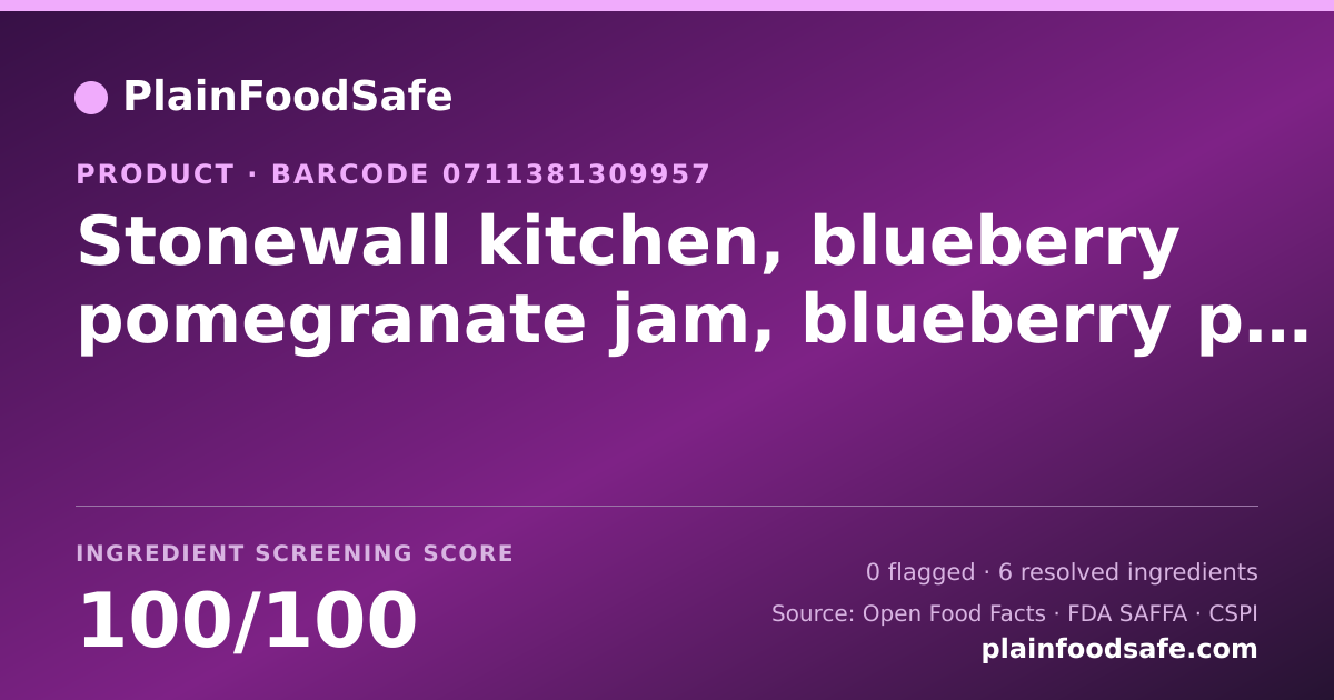 Share card for Stonewall kitchen, blueberry pomegranate jam, blueberry pomegranate Food Ingredient Profile