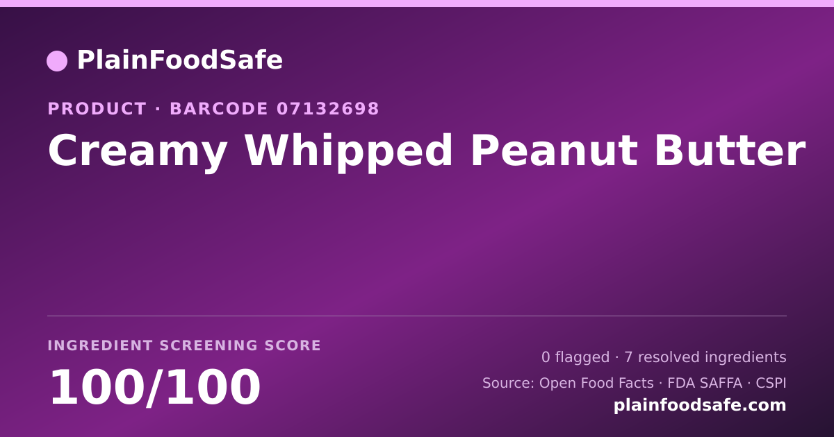 Share card for Creamy Whipped Peanut Butter Food Ingredient Profile