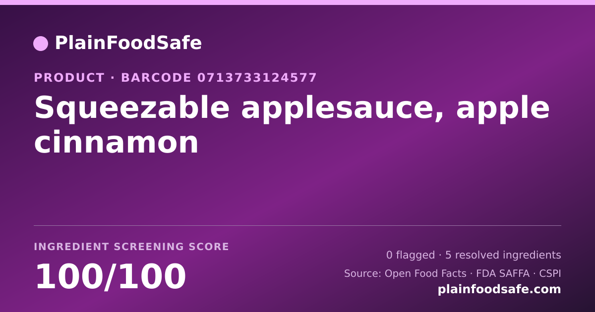 Share card for Squeezable applesauce, apple cinnamon Food Ingredient Profile