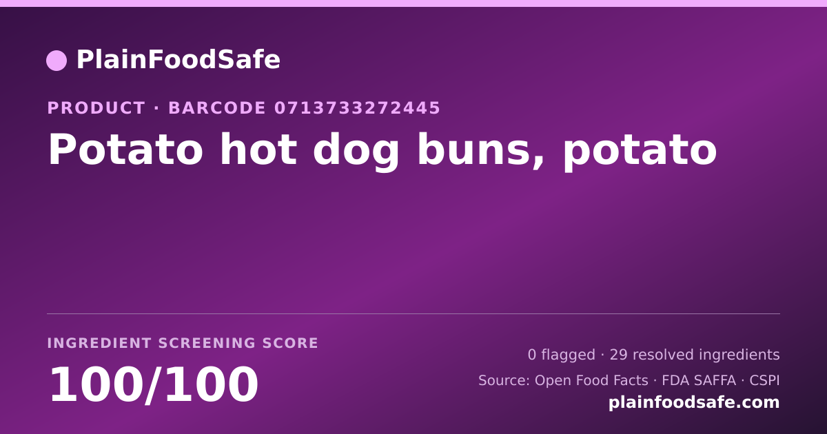Share card for Potato hot dog buns, potato Food Ingredient Profile