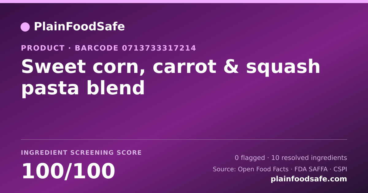 Share card for Sweet corn, carrot & squash pasta blend Food Ingredient Profile