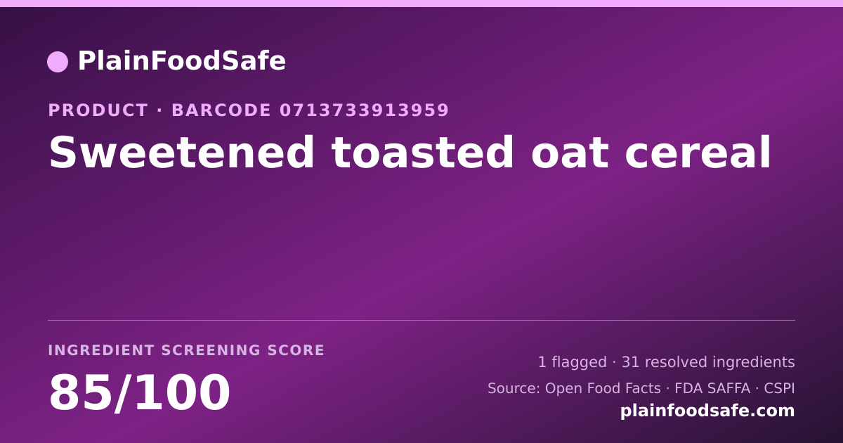 Share card for Sweetened toasted oat cereal Food Ingredient Profile