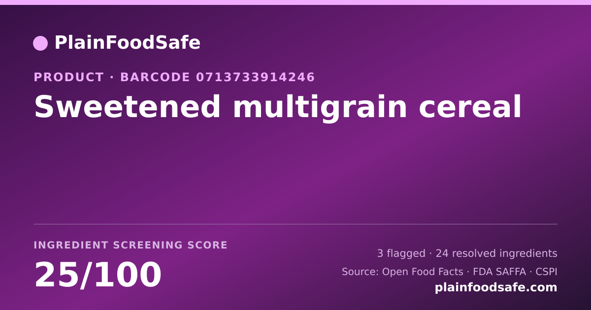 Share card for Sweetened multigrain cereal Food Ingredient Profile