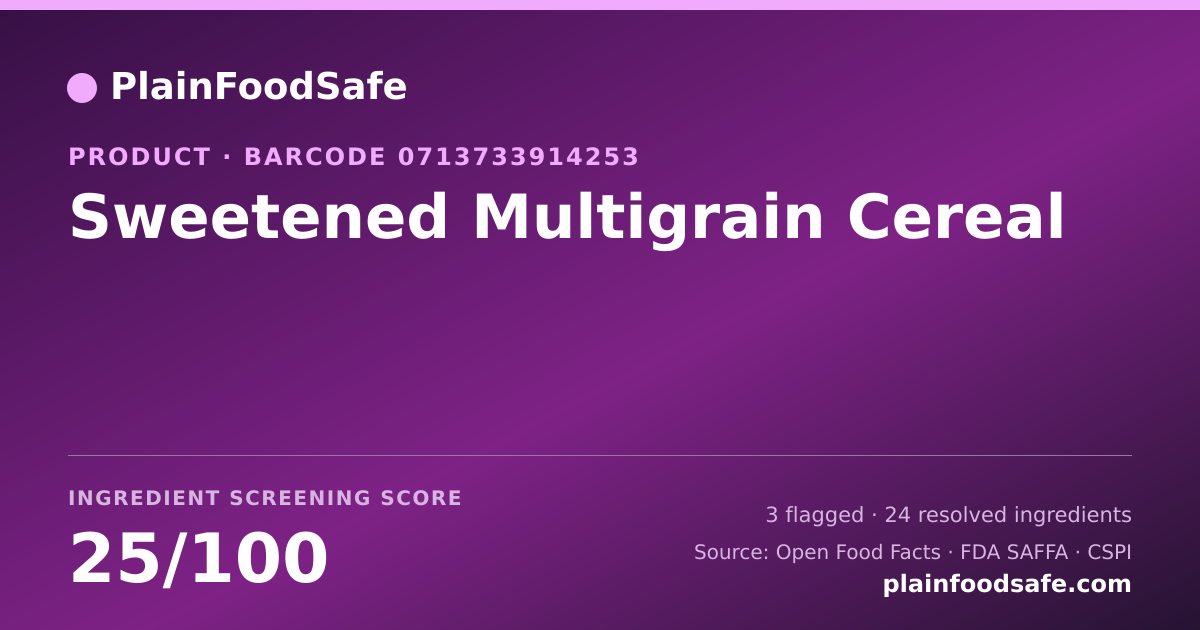 Share card for Sweetened Multigrain Cereal Food Ingredient Profile