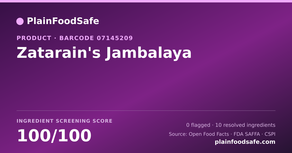Share card for Zatarain's Jambalaya Food Ingredient Profile