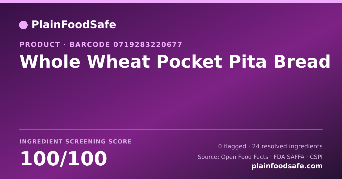 Share card for Whole Wheat Pocket Pita Bread Food Ingredient Profile