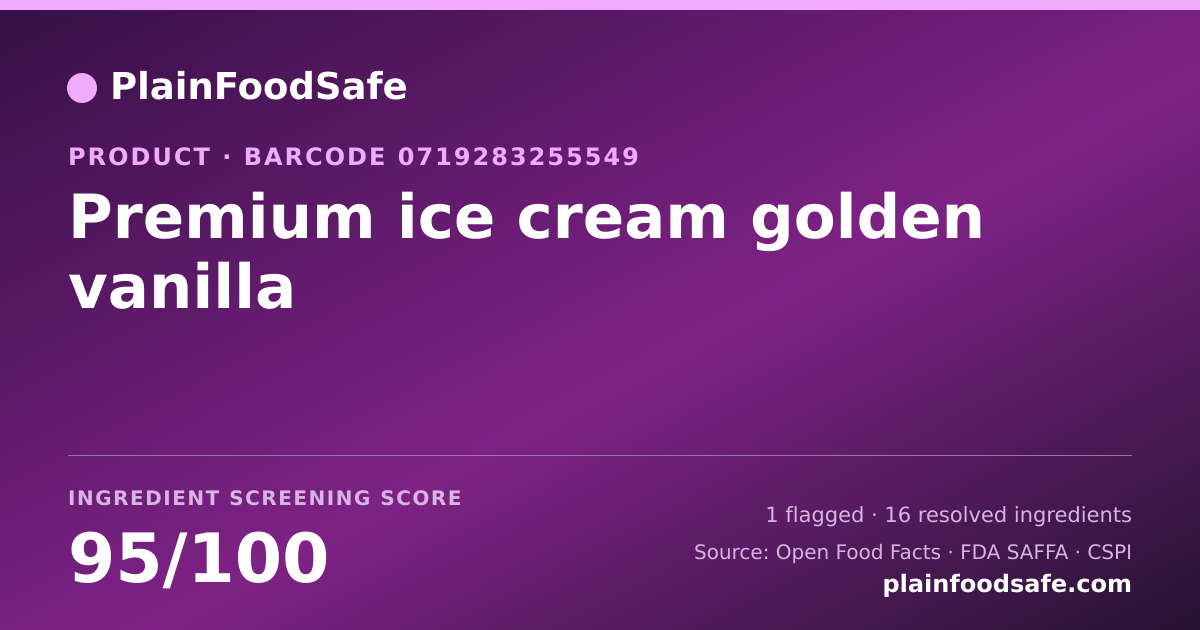 Share card for Premium ice cream golden vanilla Food Ingredient Profile