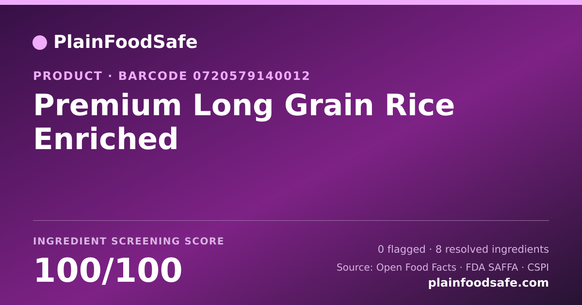 Share card for Premium Long Grain Rice Enriched Food Ingredient Profile