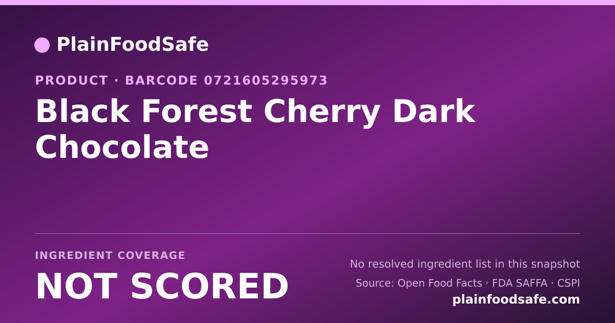 Share card for Black Forest Cherry Dark Chocolate Food Ingredient Profile