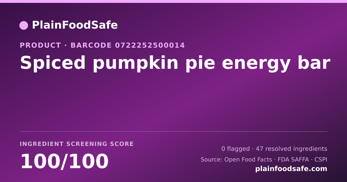 Share card for Spiced pumpkin pie energy bar Food Ingredient Profile