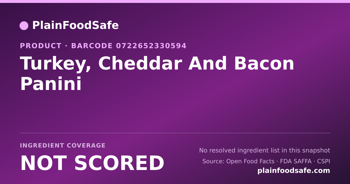Share card for Turkey, Cheddar And Bacon Panini Food Ingredient Profile
