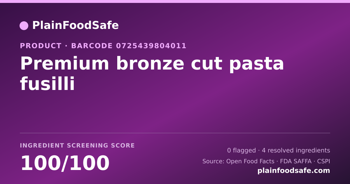Share card for Premium bronze cut pasta fusilli Food Ingredient Profile