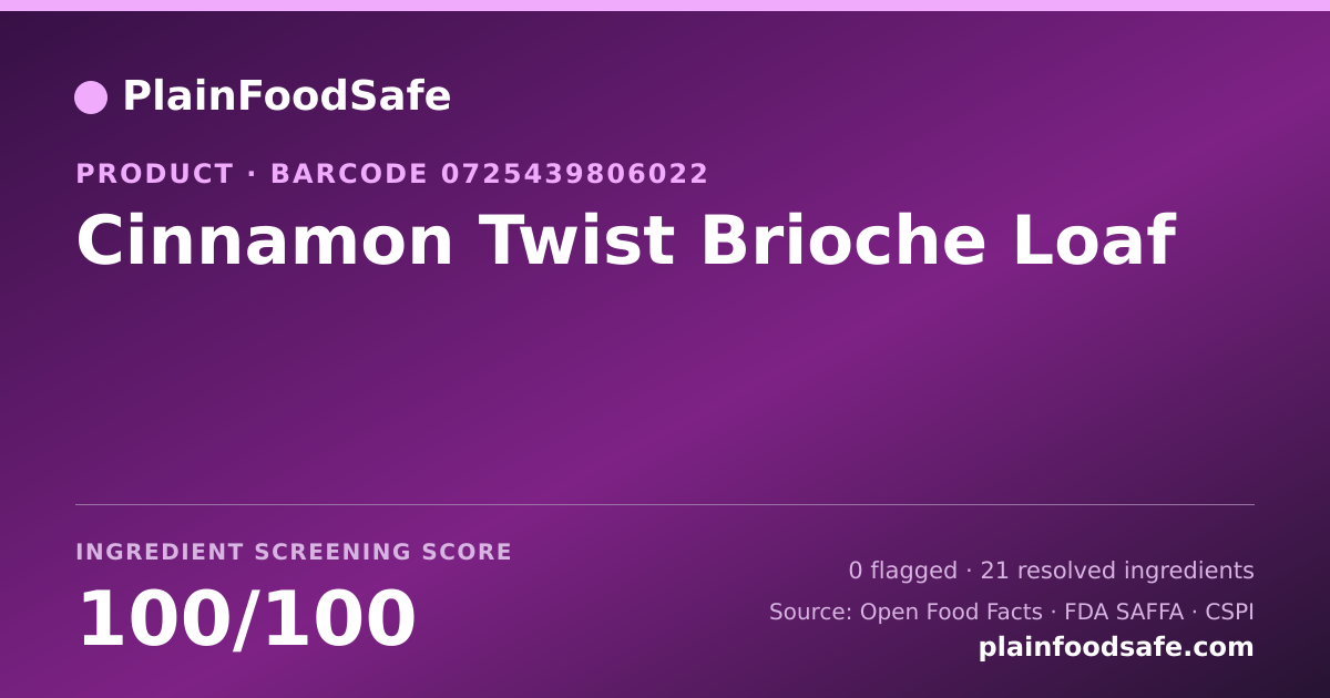 Share card for Cinnamon Twist Brioche Loaf Food Ingredient Profile