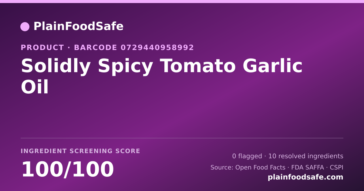 Share card for Solidly Spicy Tomato Garlic Oil Food Ingredient Profile