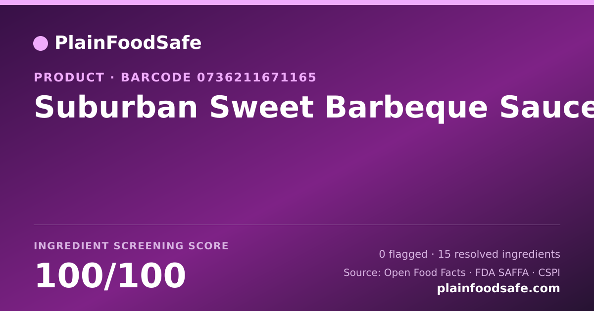 Share card for Suburban Sweet Barbeque Sauce Food Ingredient Profile