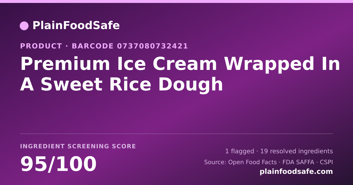 Share card for Premium Ice Cream Wrapped In A Sweet Rice Dough Food Ingredient Profile