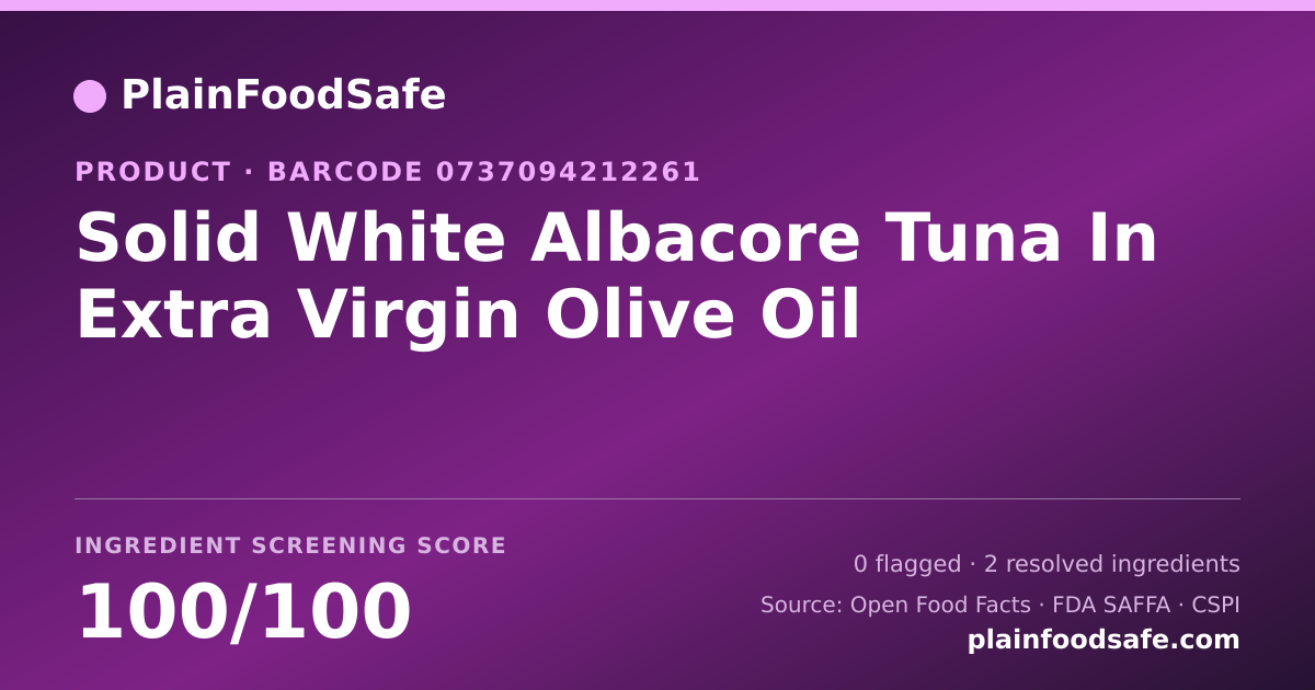 Share card for Solid White Albacore Tuna In Extra Virgin Olive Oil Food Ingredient Profile