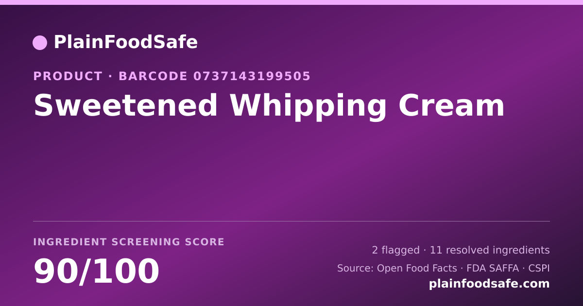 Share card for Sweetened Whipping Cream Food Ingredient Profile