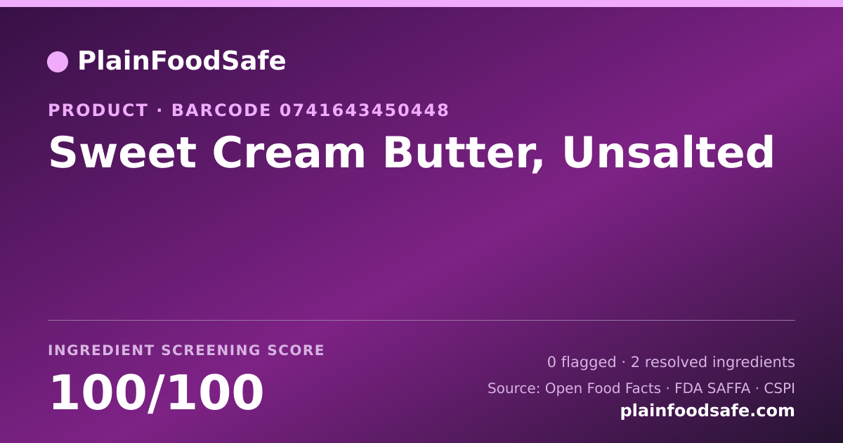 Share card for Sweet Cream Butter, Unsalted Food Ingredient Profile