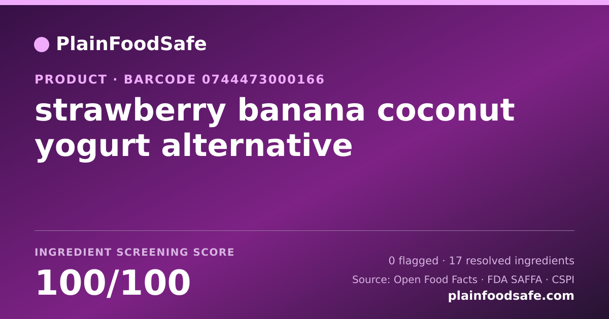 Share card for strawberry banana coconut yogurt alternative Food Ingredient Profile