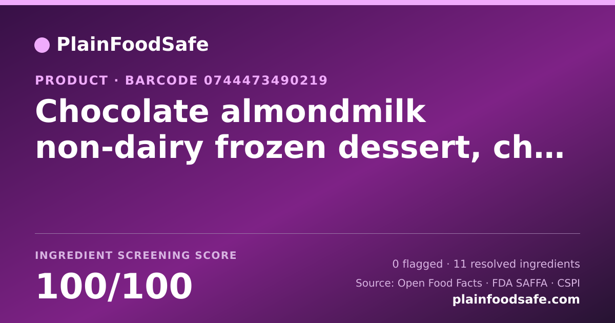 Share card for Chocolate almondmilk non-dairy frozen dessert, chocolate Food Ingredient Profile