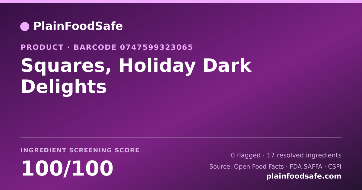 Share card for Squares, Holiday Dark Delights Food Ingredient Profile