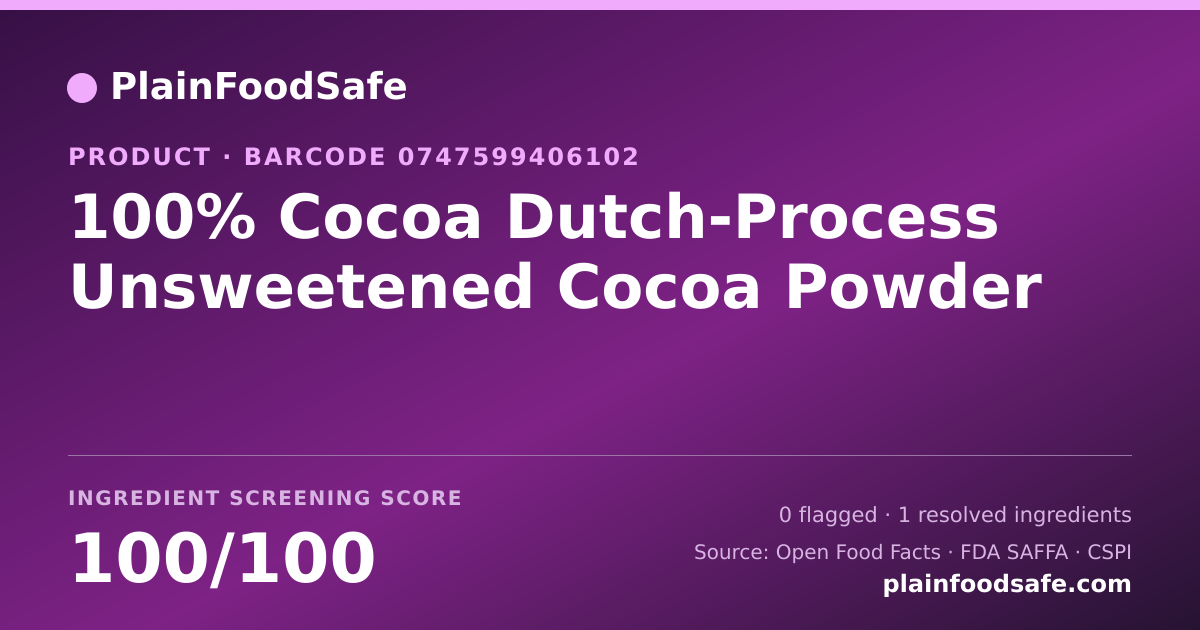Share card for 100% Cocoa Dutch-Process Unsweetened Cocoa Powder Food Ingredient Profile
