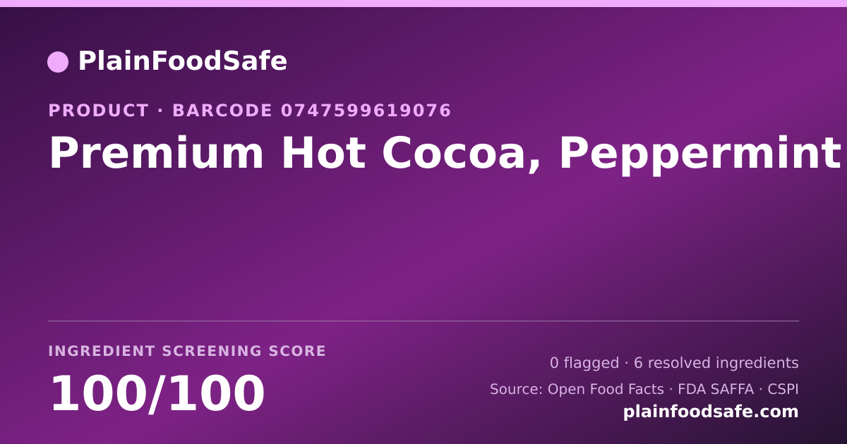 Share card for Premium Hot Cocoa, Peppermint Food Ingredient Profile