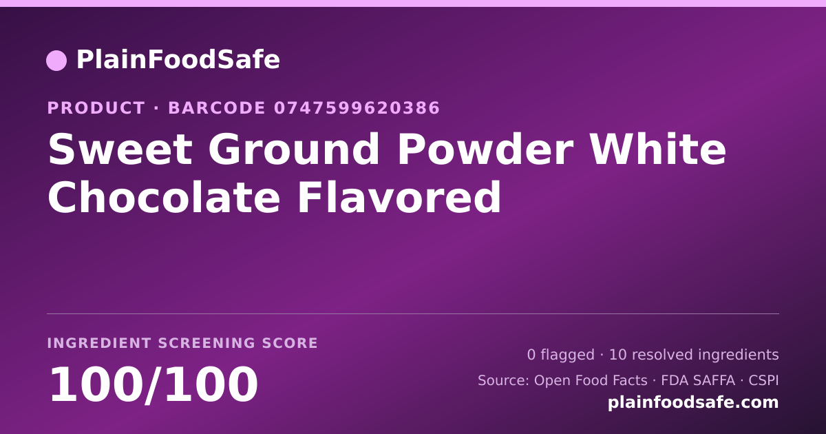 Share card for Sweet Ground Powder White Chocolate Flavored Food Ingredient Profile