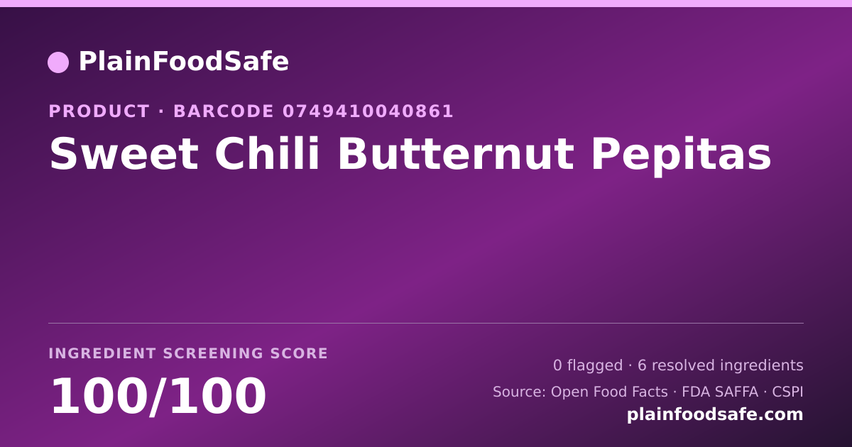 Share card for Sweet Chili Butternut Pepitas Food Ingredient Profile