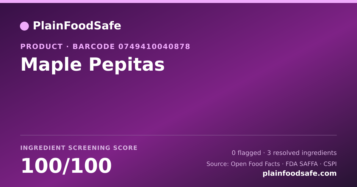 Share card for Maple Pepitas Food Ingredient Profile