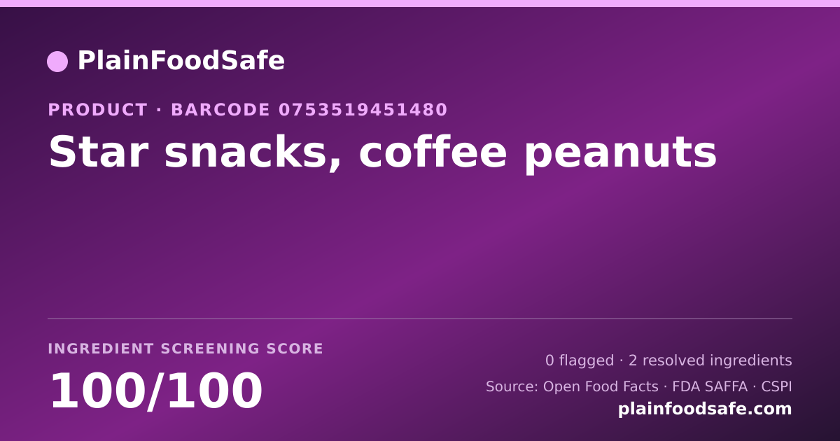 Share card for Star snacks, coffee peanuts Food Ingredient Profile