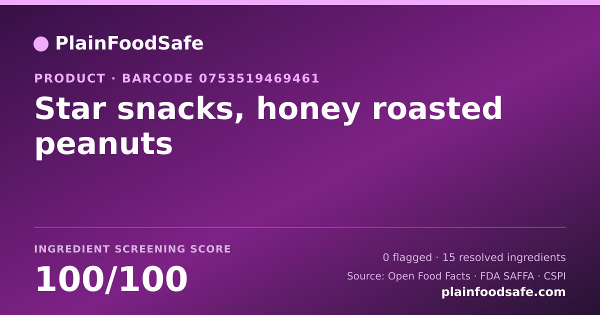Share card for Star snacks, honey roasted peanuts Food Ingredient Profile
