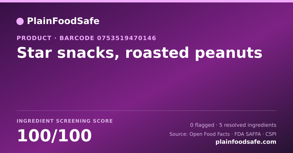 Share card for Star snacks, roasted peanuts Food Ingredient Profile