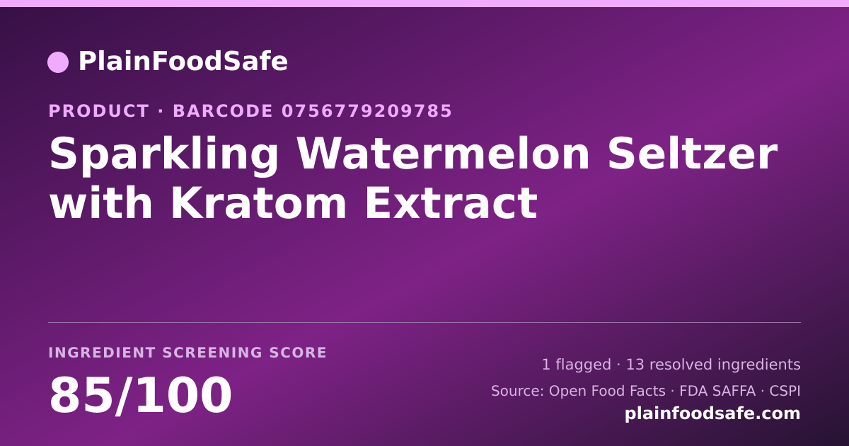 Share card for Sparkling Watermelon Seltzer with Kratom Extract Food Ingredient Profile