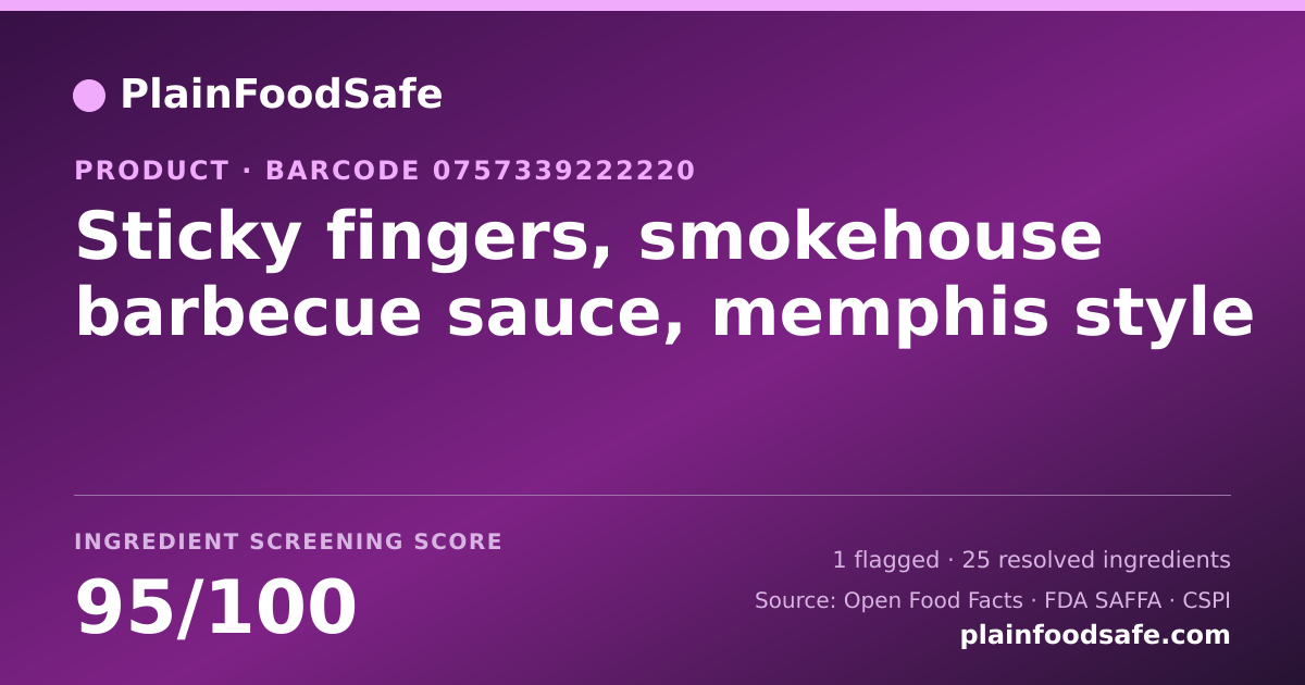 Share card for Sticky fingers, smokehouse barbecue sauce, memphis style Food Ingredient Profile