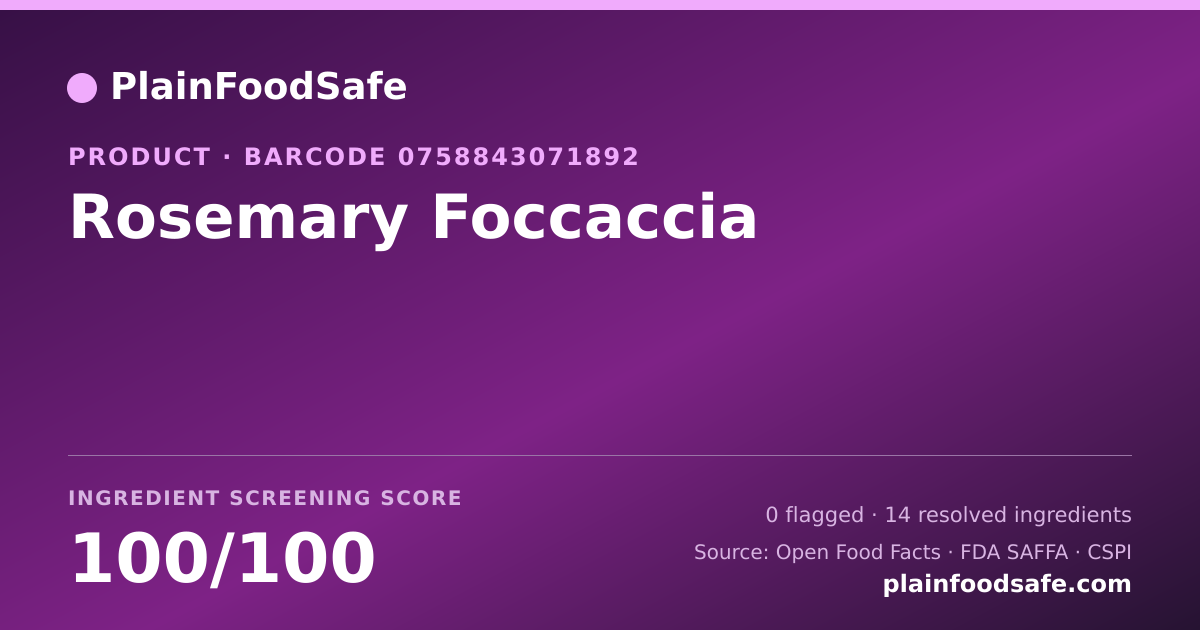 Share card for Rosemary Foccaccia Food Ingredient Profile