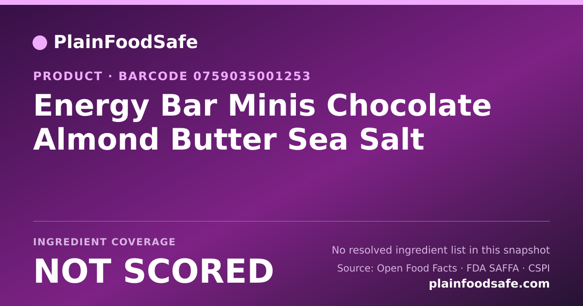 Share card for Energy Bar Minis Chocolate Almond Butter Sea Salt Food Ingredient Profile