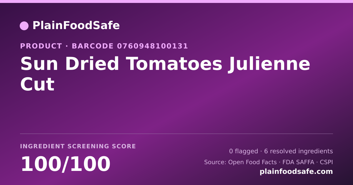 Share card for Sun Dried Tomatoes Julienne Cut Food Ingredient Profile