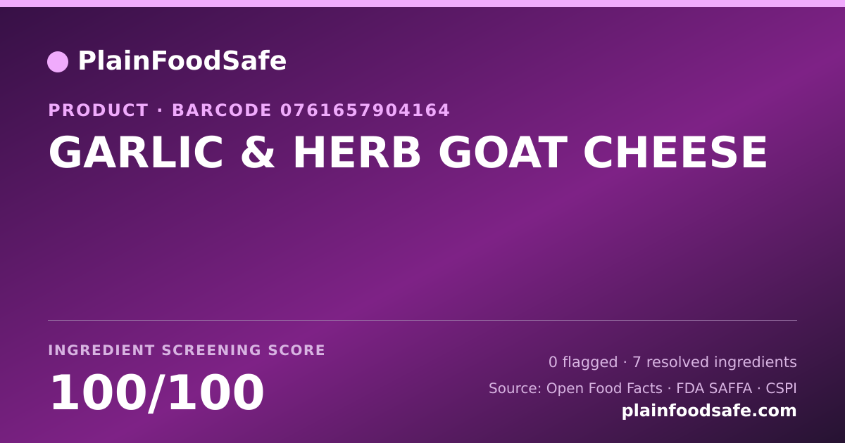 Share card for GARLIC & HERB GOAT CHEESE Food Ingredient Profile